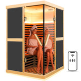 2 Person Infrared Sauna,Far Infrared Home Sauna Room,1980W Light Therapy Lamp Dry Sauna for Home,Canadian Hemlock Indoor Corner Sauna Spa with Bluetooth Speaker,for Unwell Men,Women,Elderly InfraHHZQ