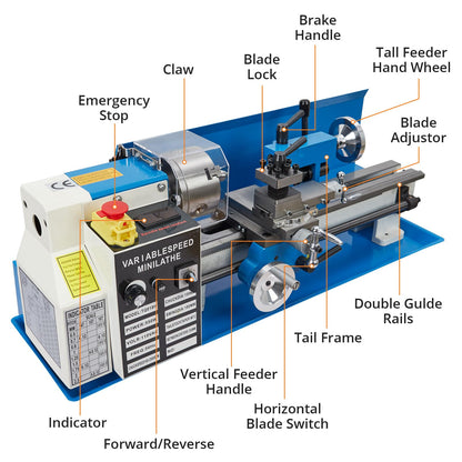 Mini Metal Lathe, 7"x14" Benchtop Lathe, 550W Variable Speed with Tool Box, A Movable Lamp and Digital Display, 2500RPM, 3-Jaw Chuck, CNC Capability for Metal Turning - WoodArtSupply