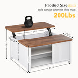 Decofy Lift Top Coffee Table with Storage, 31.5" Mid Century Modern Square Coffee Tables for Living Room, Large Hidden Storage Compartment, Adjustable Shelves & Sliding Door, White Decofy
