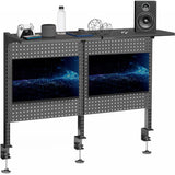 VIVO Steel Triple Clamp 47 x 31 inch Desk Pegboard System with 2 Monitor Mounts and Storage Shelf, Fits up to 32 inch Screens, Office Accessory Organizer, Black, PP-DK48SB VIVO