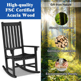 Tangkula Acacia Wood Porch Rocking Chair Set, Wooden Rocking Chair Rocker with High Back & Armrest for Indoor Outdoor Use, Patio Rocker for Garden Lawn Balcony Backyard Poolside (2, Black) Tangkula