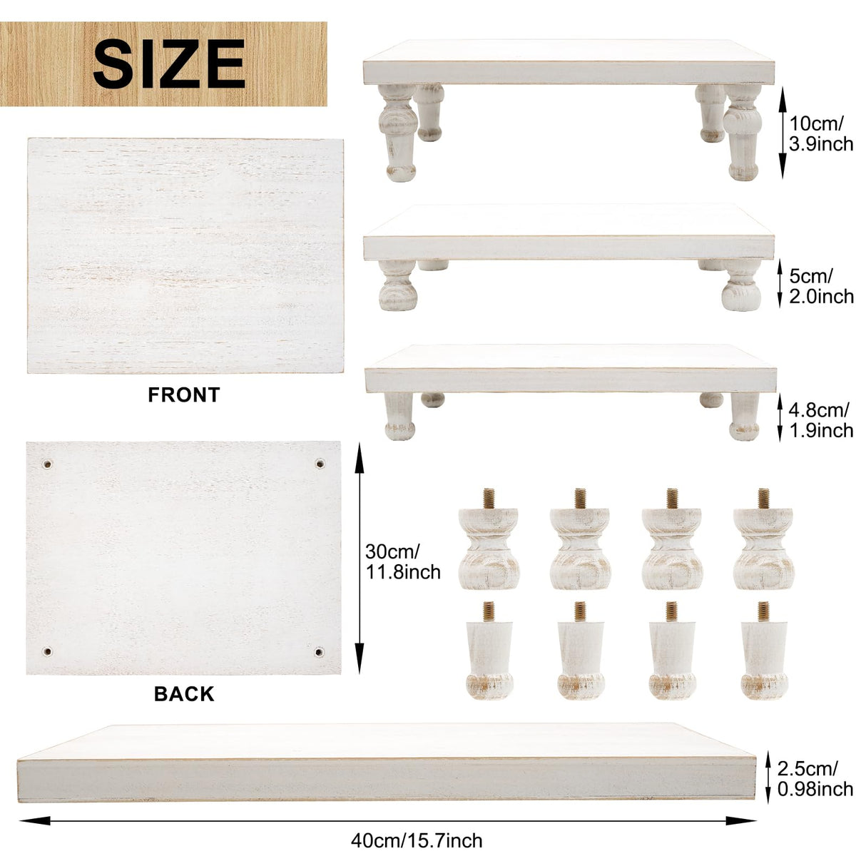 TOOLTENG 15.7" x 11.8" Wooden Riser Decorative Tray, Farmhouse Wood Pedestal Stand, Rustic Whitewashed Tray Riser Display Stand, Coffee Bar, Dining Room, Centerpiece, Kitchen, Bathroom Table Decor TOOLTENG