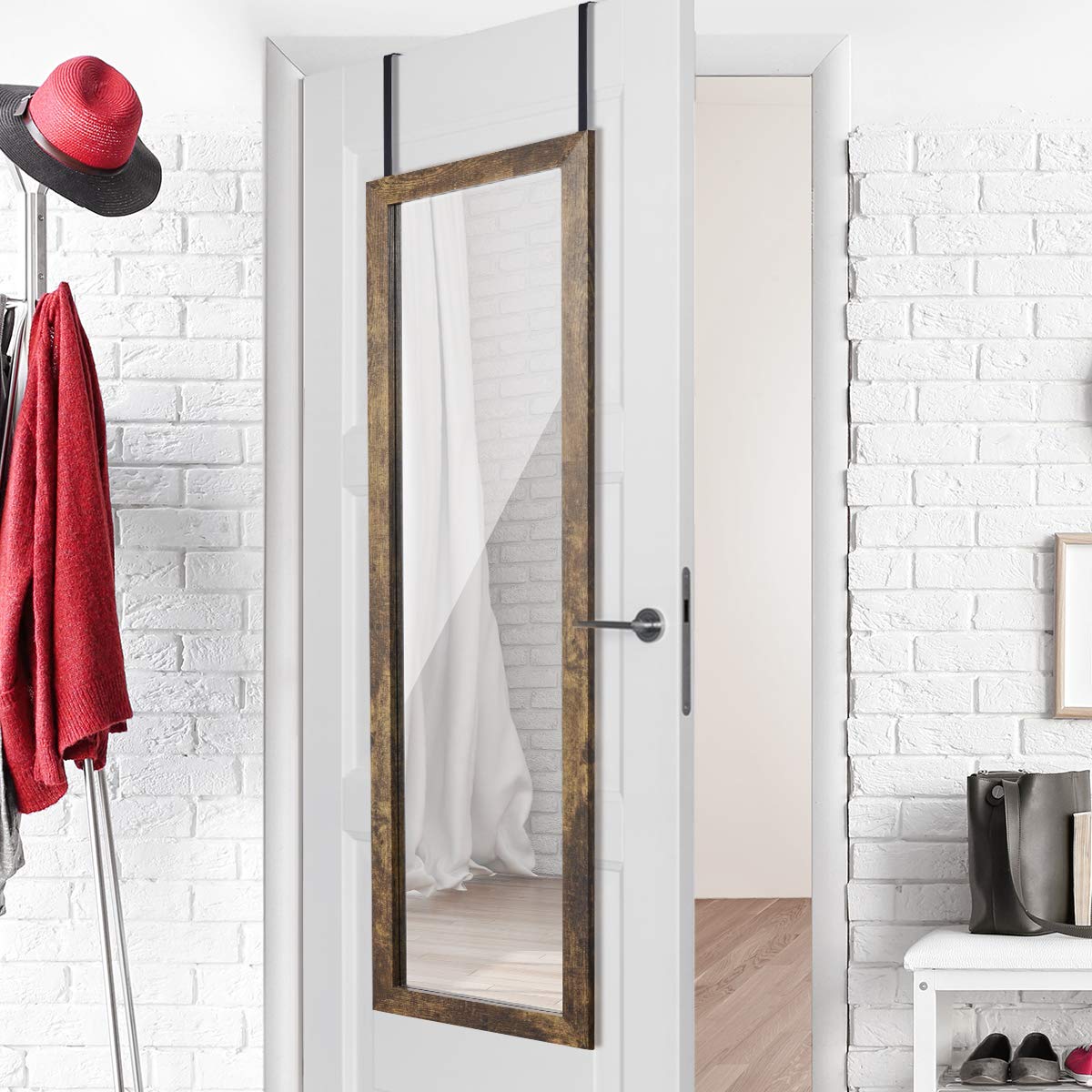 Sunix Wood Full Length Mirror, 48" x 14" Wall Mirror with Wood Frame, Full Length Door Mirror, Hanging Mirror Body Mirror for Bedroom, Rustic Frame Sunix