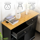 GAZHOME Double Tilt Out Trash Cabinet with Charging Station, Upgrade Wooden Free Standing Trash Cabinet with Outlet,Recycling Cabinet with Hideaway Drawer,20 Gallon Tilt Out Trash Cabinet(Black) GAZHOME