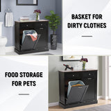 LOUVIXA Tilt Out Trash Can Cabinet Dog Proof with Double Wood Hidden Trash Can Holder, Kitchen Free Standing Recycling Cabinet（Black） LOUVIXA