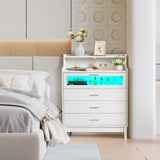 Karl home White Dresser for Bedroom, 4 Drawer Dresser with LED and Charging Station, Wooden Chest of Drawers with Shelf and Glass Drawer, Modern Bedroom Furniture, Living Room, Hallway Karl home