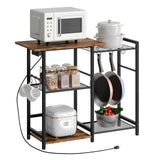 HOOBRO Bakers Rack with Pots Rack, Microwave Stand with Charging Station, Space-Saving Coffee Bar Industrial Bread Organizer, for Dining Room, Kitchen, Black and Rustic Brown BF15UHB01 HOOBRO