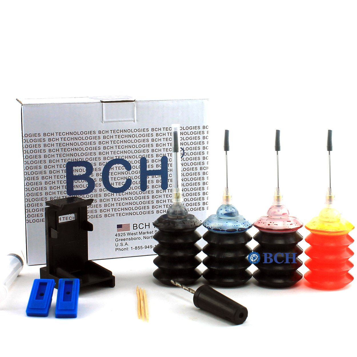 BCH Refill Ink Kit for Cartridges PG-243 CL-244 PG-245 CL-246 PG-210 CL-211 Inkjet Printer Cartridges - First-Timer Kit All 4 Colors - EZ30-KCMY-S