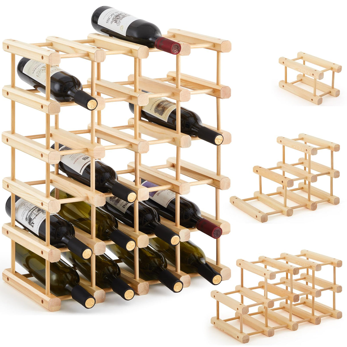 Juexica Wooden Wine Rack Stackable Modular Wine Storage for Inside Cabinet DIY Assembly Wood Wine Shelf Wine Bottle Organizer Insert for Home Cabinet Restaurants Bars Kitchen (24 Bottles) Juexica