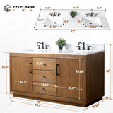 Vanity Art 72 inch Double Sink Bathroom Vanity, Modern Wood Bath Vanity with Carrara Marble Top, Vanity Cabinet with Doors, Removable Shelf, Solid Wood Frame, Tan, VA7072DE Vanity Art