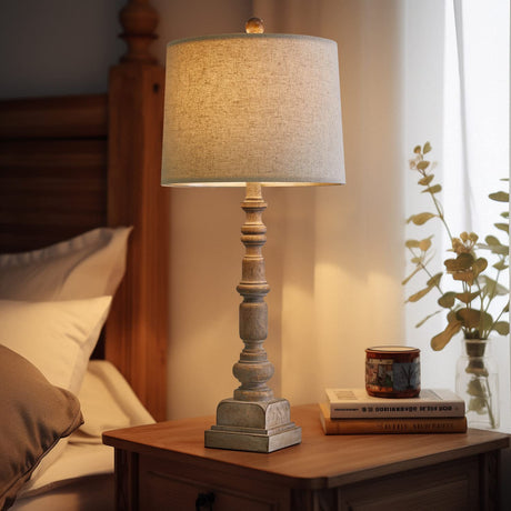Oneach 27.75" Vintage Farmhouse USB Table Lamps Set of 2 for Living Room Bedroom Traditional Bedside Nightstand Lamp with Dual USB Port Resin Table Lamp with Rotary Switch for Living Room Bedroom Oneach