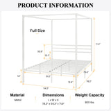 SHA CERLIN Canopy Bed Frame Full Size/Mattress Foundation with Metal Slats Support/No Box Spring Needed/Easy Assembly/White SHA CERLIN