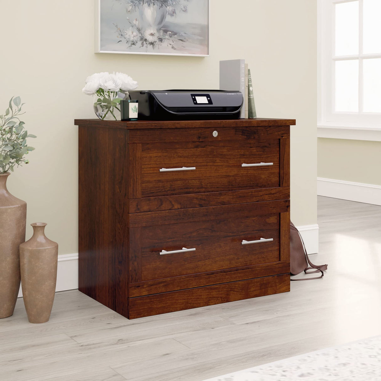 Realspace® 29-7/16"W x 18-1/2"D Lateral 2-Drawer File Cabinet, Mulled Cherry Realspace