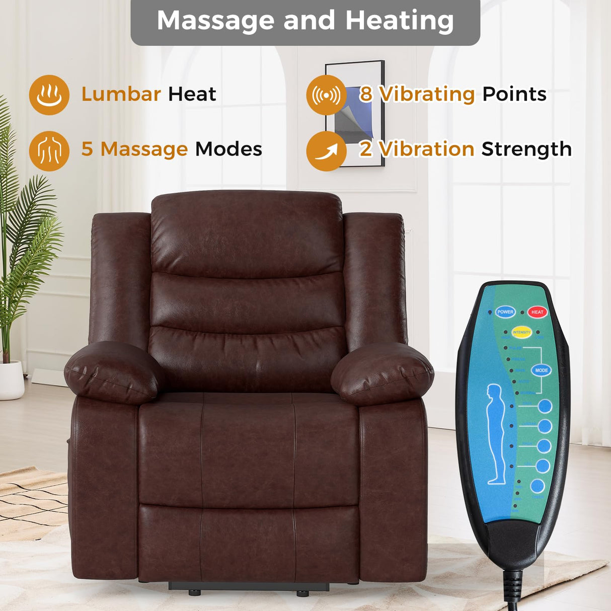 CANMOV Leather Power Lift Recliner Chair with Massage and Heat for Elderly People,Electric Lift Chair for Seniors Reclining Chair Single Sofa Chair for Living Room, Side Pocket,Brown CANMOV