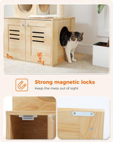 MUTTROS Cat Tree with Litter Box Enclosure, 50" Modern Cat Tree for Large/Fat Cats with Cat Condo, Wooden Cat Furniture with Large Hammock and Top Perch, Beige MUTTROS