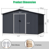 Acekool 10x12 FT Outdoor Metal Storage Shed, Large Garden Tool Shed with Lockable Door and Vents, Waterproof Galvanized Metal Sheds for Tools & Equipment, Garbage Can, Bike, Mower, Gray Acekool