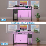 GreenForest Computer Desk with Drawers 39 inch,Gaming Desk with LED Lights & Power Outlets Small Desk with Monitor Stand and Reversible Shelf,Black GreenForest