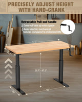 WORKPRO Adjustable Workbench with Crank Handle, 47.2" x 23.6" Rubber Wood Worktable 300LBS Load Capacity,Height-Adjustable Standing Desk for Workshop, Garage WORKPRO