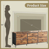Huuger Dresser for Bedroom, 63 Inch TV Stand for 55, 65, 70 Inch TV, Long Fabric Dresser with 7 Drawers, Chest of Drawers for Storage, Closet, Clothing, Rustic Brown Huuger