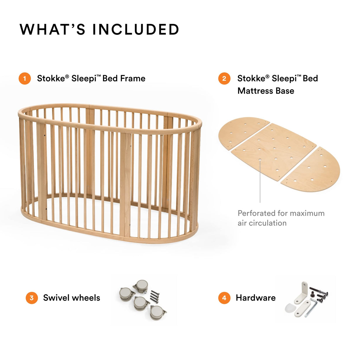Stokke Sleepi Bed, Natural - Oval Crib Suitable for Ages 0-5 Years Old - Adjustable, Stylish & Flexible - Sturdy Beech Wood Frame Stokke