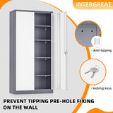 INTERGREAT Metal Storage Cabinet,72 Tall Armoire Wardrobe Closet with Doors,Grey White Storage Locker Cabinets with Adjustable Shelves and Removable Hanging Rods INTERGREAT