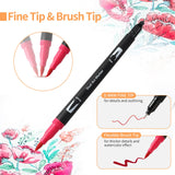 Peablce Art Markers Brush Pen, Markers for Adult Coloring Books No Bleeding,32 Colored Pens Fine Point Highlighter Pen & Brush for Adult Kids Coloring Journaling Note Taking Planner Peablce