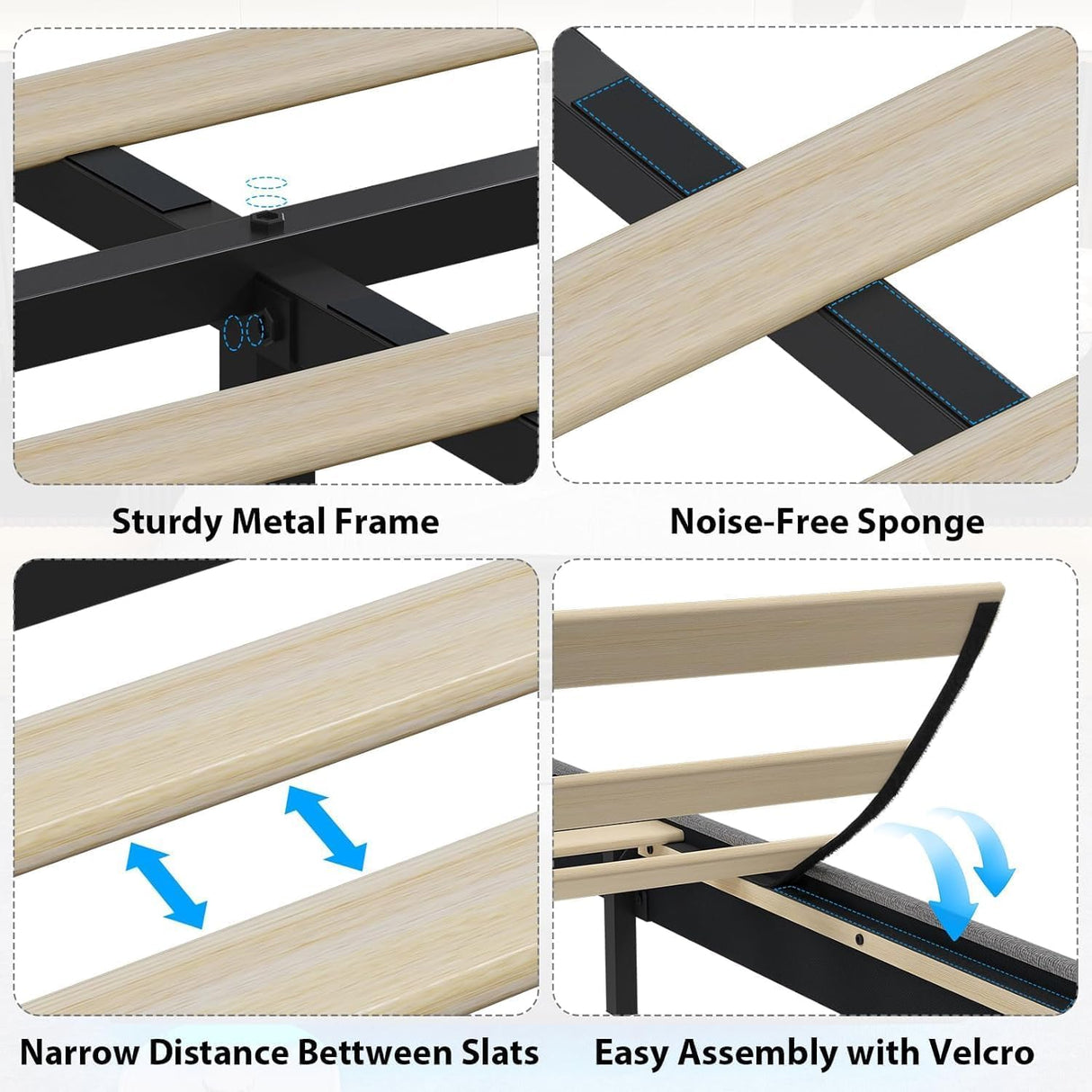 GarveeHome Queen Floating Upholstered Bed Frame with Charging Station, LED Lights & Storage Headboard in Grey GarveeHome