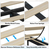 GarveeHome Queen Floating Upholstered Bed Frame with Charging Station, LED Lights & Storage Headboard in Grey GarveeHome