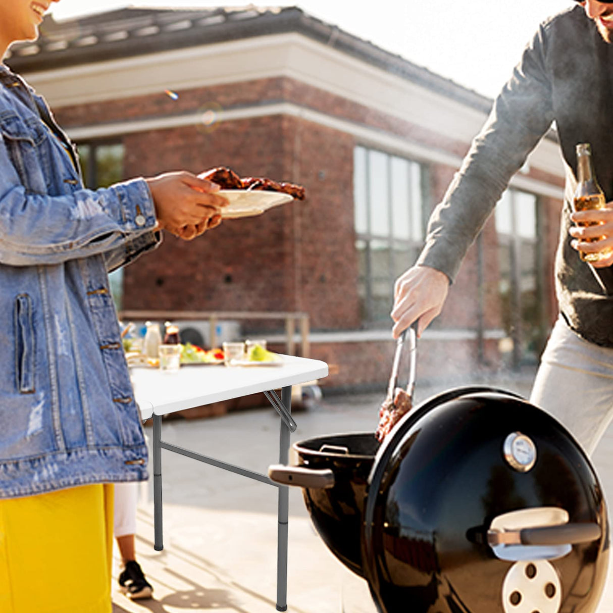 Camp Solutions 4 FT Folding Table, Plastic Portable Tables for Dining Parties Card Picnic Camping, Granite White Camp Solutions