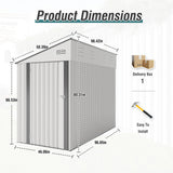 4x8 ft Lean to Shed, Outdoor Storage Shed with Lockable Door and Vents, Metal Storage Shed with 6 Vents, Outside Garden Tool Shed for Backyard, Patio, Wall Side Design (White) ACLULION