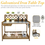 Ketive Garden Potting Bench with Metal Tabletop,Outdoor Potting Table Workstation Benches with Drawer/Storage Shelf，Fir Wood Potting Station Work Table with Open Shelf,Lattice Back(Grey) ketive