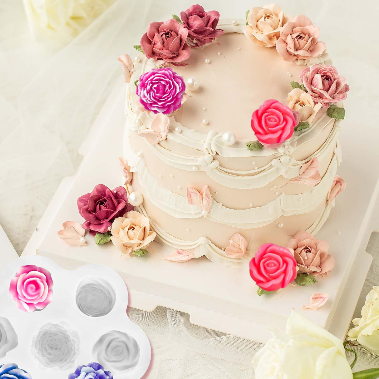 7 Cavity Flower Silicone Molds, Flower Candle Molds for Candle Making, Rose Peony Fondant Molds for Jelly Chocolate Mousse Cake Decorating Scented Candles Soaps Making, Wax, Resin Casting Crafts ZQYSING