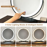 Byroce Vanity Desk w/Lights & Mirror, Makeup Vanity Set w/ 4 Large Drawers & Jewelries Organizer, 3 Color Light Options, Industrial Dressing Table & Stool (Espresso) WoodArtSupply