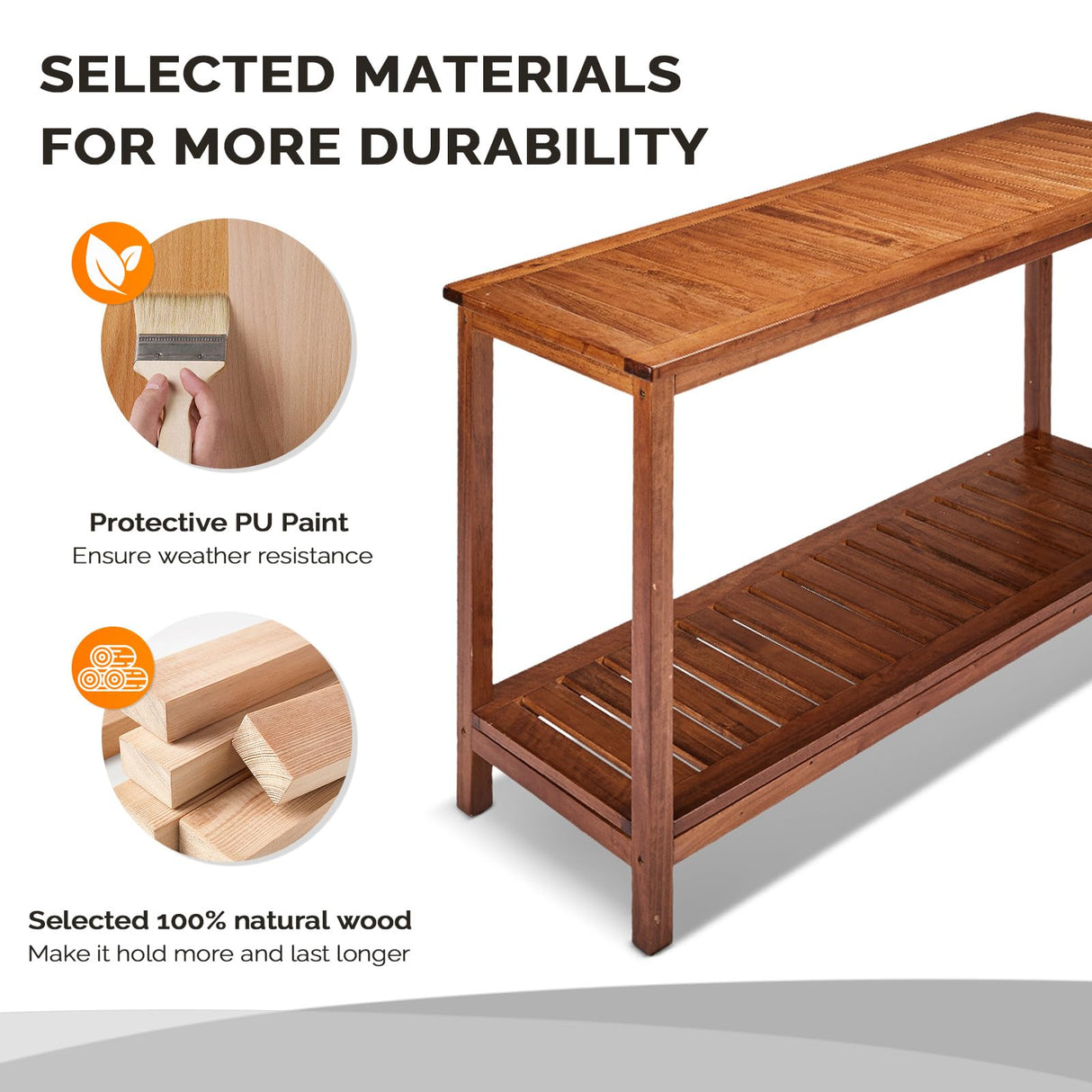 VINGLI 49in Solid Wood Outdoor Console Table, 2-Shelf Wooden Outdoor Accent Plant Table Multifunctional Buffet Bar Storage Organizer for Indoor Patio Porch and Entryway (Natural) VINGLI