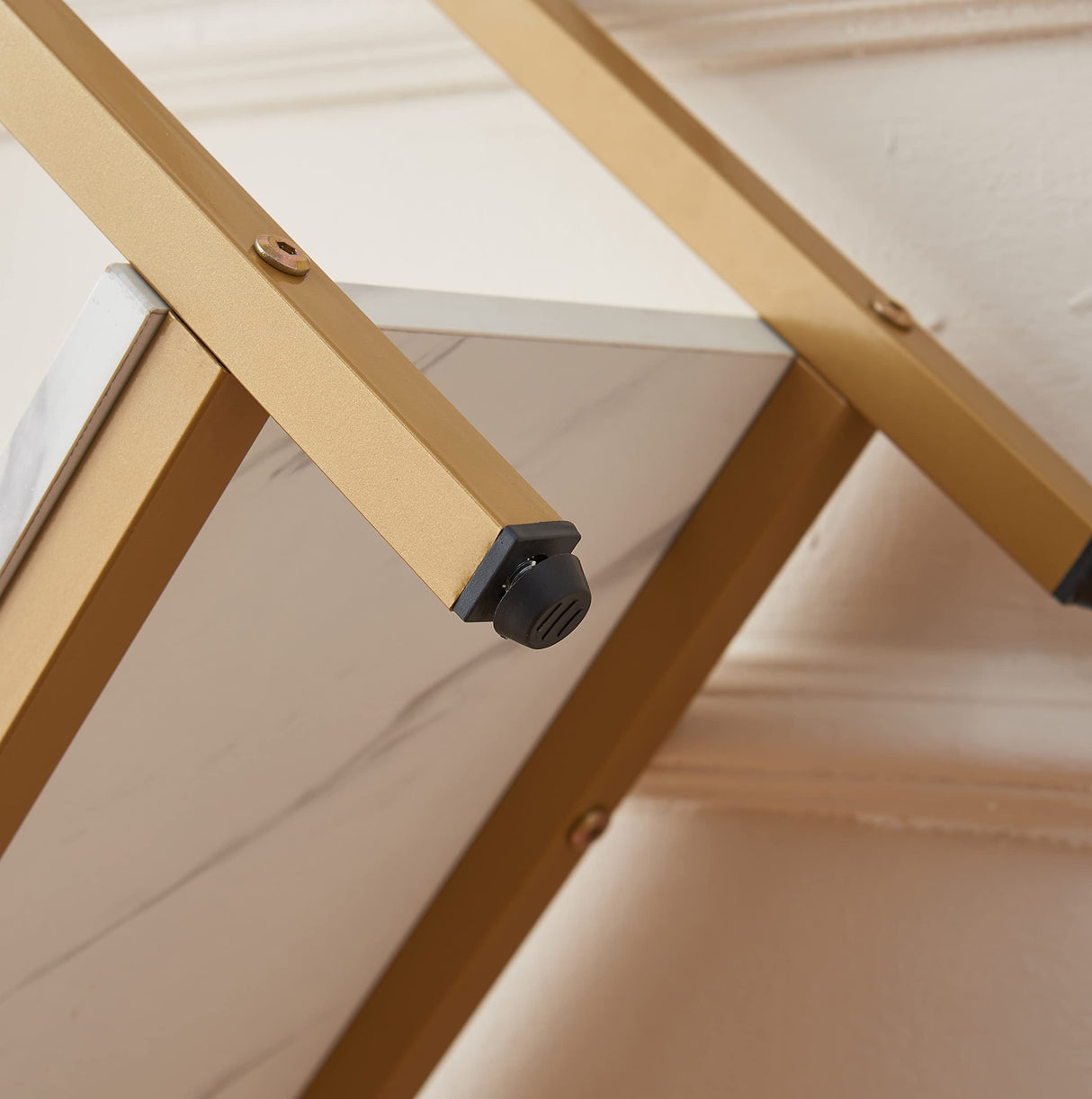 loglus Console Table for Entryway, Faux Marble MDF Sofa Table with Golden Frame (Double Layer, White Marble) loglus