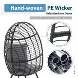 JOIVI Wicker Egg Chair, Oversized Indoor Outdoor Lounger Large Egg Basket Chair with Stand and Cushions for Patio Porch, Backyard, Living Room, Balcony (Black Rattan, Gray Cushion) JOIVI