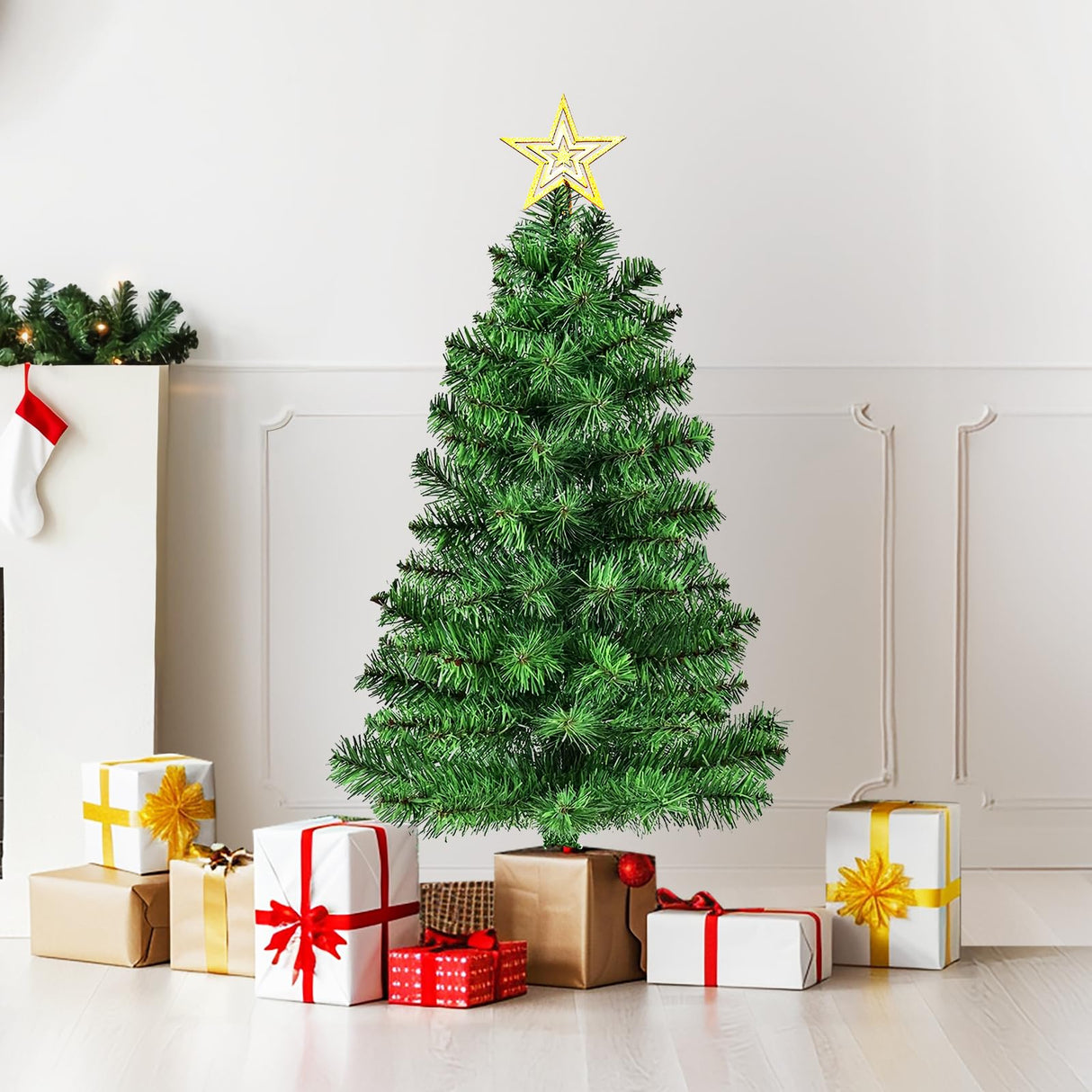 DUUDO Tabletop Premium Artificial 3Ft Small Mini Christmas Tree for Home, Office, Indoor and Outdoor Decor,Holiday Decoration,Easy Assembly Metal Hinges & Foldable Base.Green Tree DUUDO