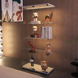 Modern 4-Tier Glass Display Shelf with 2 Doors, Curio Cabinet Collection - Floor Standing Display Case for Living Room, Bedroom, Home Office - 30" W x 14.5" D x 64" H (White with LED Light Strip) Zacis