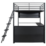 Polibi Full Size Loft Bed with LED and Desk,Metal Gaming Loft Bed Frame with 4 Storage Shelves,Black Polibi