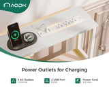 AODK 48" Computer Desk with Fabric File Cabinet and Drawer, Reversible Office Desk with Power Outlet and LED Light, Study Desk with Printer Stand, Keyboard Tray, Full Monitor Riser and PC Stand, White AODK