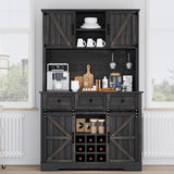 Kitchen Pantry Cabinet with Storage, 72'' Buffet Cabinet with Sliding Barn Doors, Farmhouse Coffee Bar Cabinet with 3 Drawers, Kitchen Pantry with Storage & Wine Rack for Dining Room, Dark Rustic Oak 4 EVER WINNER