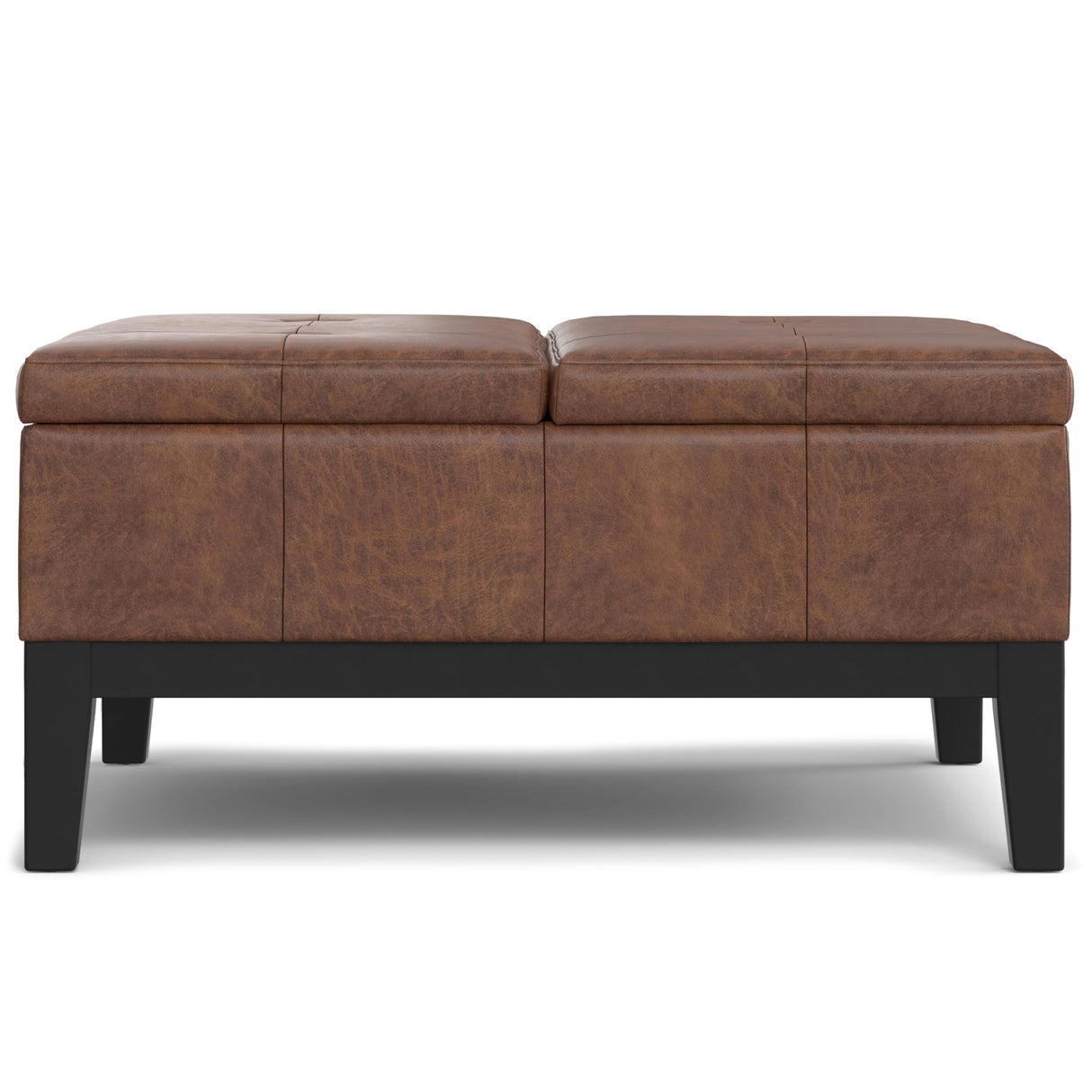 SIMPLIHOME Dover 36 inch Wide Contemporary Square Lift Top Coffee Table Storage Ottoman in Distressed Saddle Brown Vegan Faux Leather, Assembled, for The Living Room, Entryway and Family Room SIMPLIHOME