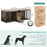 DWVO 95in Double Dog Crate Furniture with Feeder Bowls, Wooden Large Dog Kennel with Storage Drawer, Indoor Dog Kennel TV Cabinet for 2 Large/Medium Dogs, Brown DWVO
