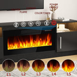 Tavata Fireplace TV Stand Entertainment Center with 36" Fireplace, 70" Wooden TV Stand for TVs Up to 80",Media TV Console with High Gloss Storage Cabinet and 16 Colors LED Lights (Black) TAVATA