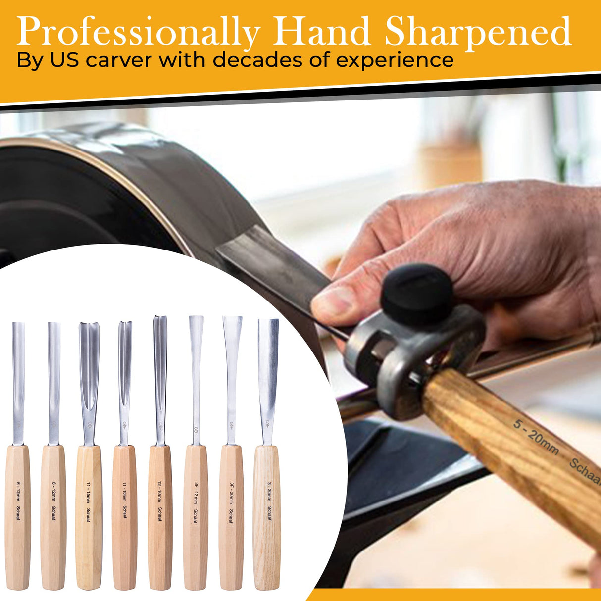 Schaaf Wood Carving Tools, 7pc Expansion Chisel Set with Canvas Case | Full Size Gouges for Beginners, Hobbyists and Professionals | Sharp, Quality-Tested CR-V 60 Steel Blades (Premium Hand Sharpened) Schaaf Wood Carving Tools