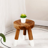 JOLLYMER Teak 12" Round Dip Dyed Wood Plant Stand Wood Accent Stool |Accent Table |Side Table JOLLYMER