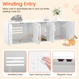PETSITE Double Cat Litter Box Enclosure for 2 Cats, 58-Inch Long Modern Hidden Litter Box Enclosure Furniture with Double Room and Sisal Scratching Pad, White PETSITE