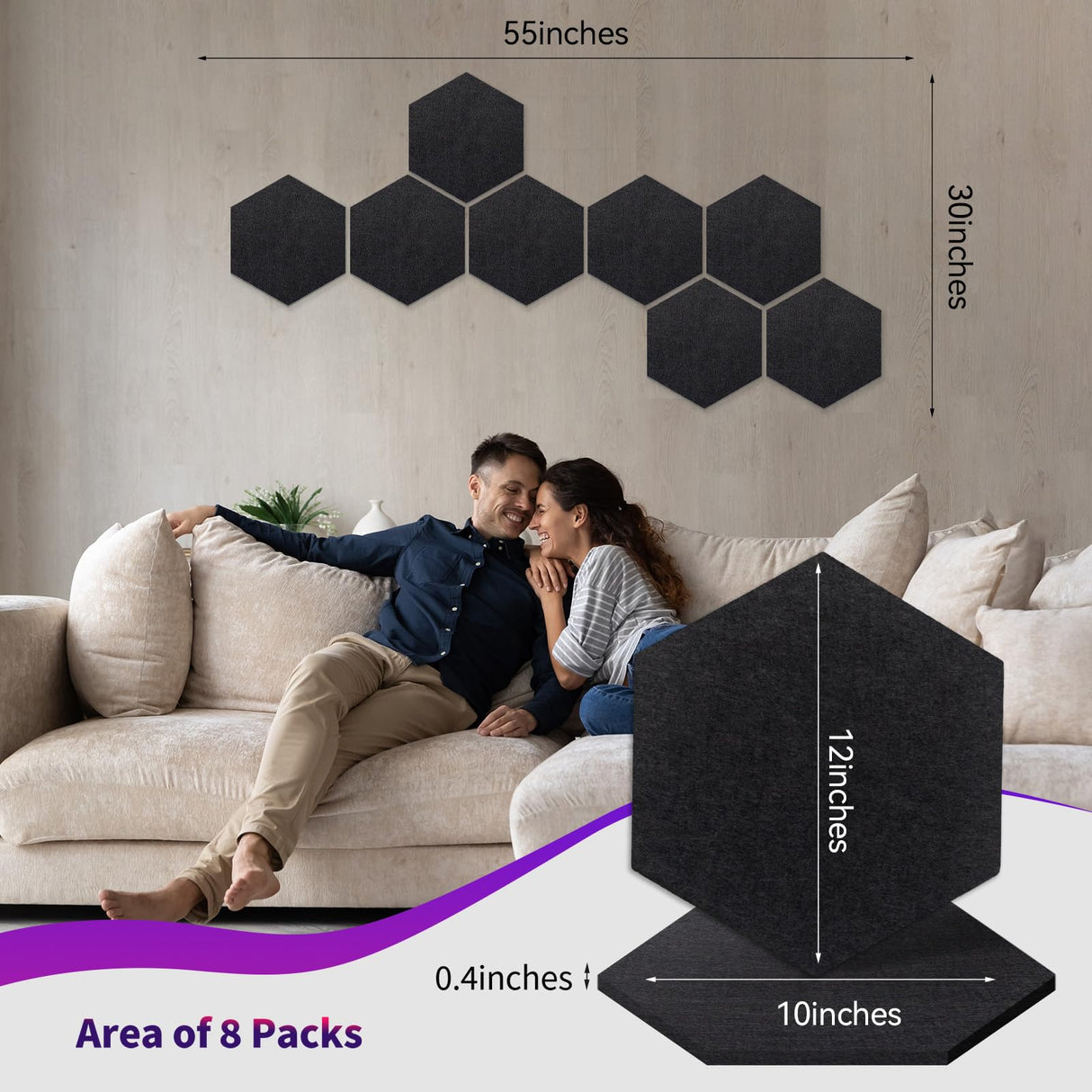 Mollywell Hexagon Acoustic Panels, High Density, Soundproofing, Decorative Noise Reduction Felt Wall Tiles for Ceilings, Home Office & Gaming Room (Black), 12x10x0.4 Inch Mollywell