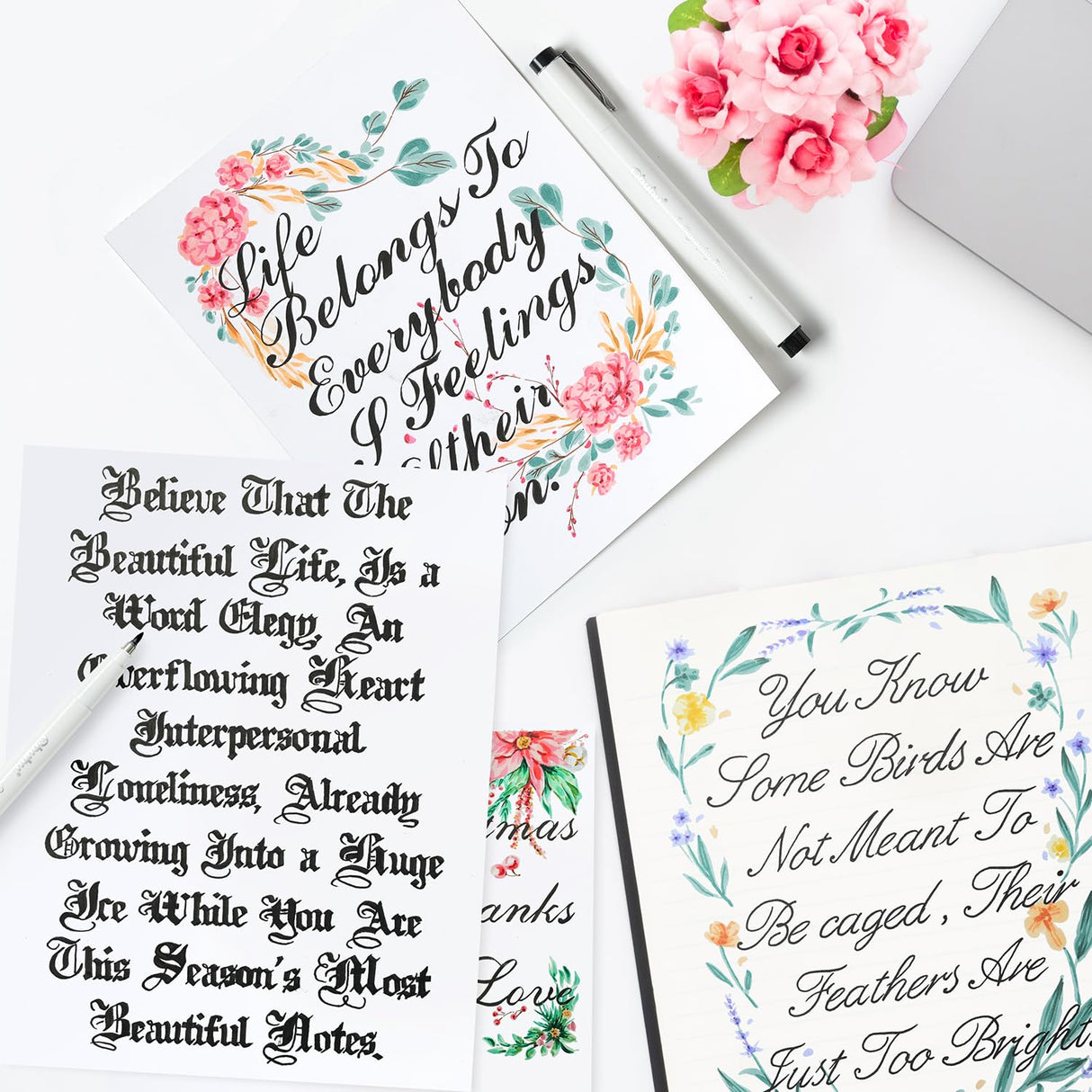 Ohuhu Calligraphy Pens, Brush Chisel Fine 10 Size Tips Pigment Black Ink Hand Lettering Pens Calligraphy Brush Markers for Beginner Handwriting Cardmaking Sketching Drawing Illustration Bullet Journal Ohuhu