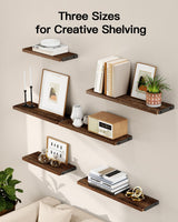 AMADA HOMEFURNISHING Wall Shelves Set of 6, Wood Floating Shelves for Wall Decor, Rustic Farmhouse Wall Shelves for Bedroom, Bathroom Shelves for Wall Storage, Book Shelves for Living Room, Brown AMADA HOMEFURNISHING